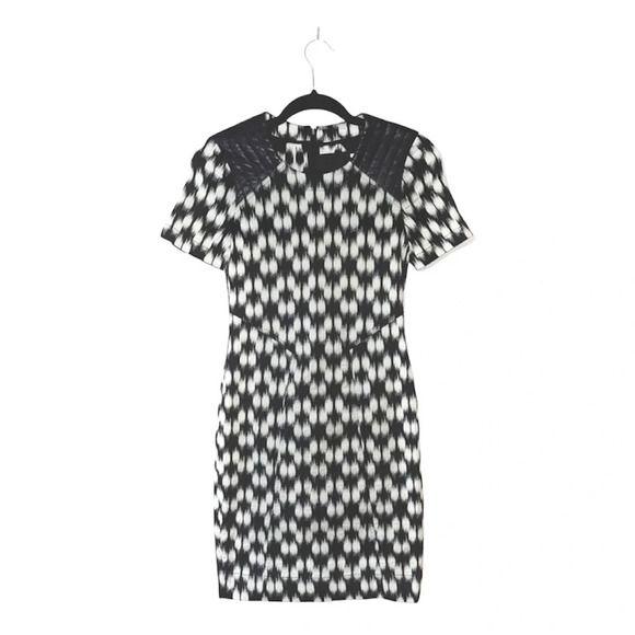 Yigal Azrouel Black & Cream Printed Leather Sheath Bodycon Dress 2 Women’s - Picture 1 of 12